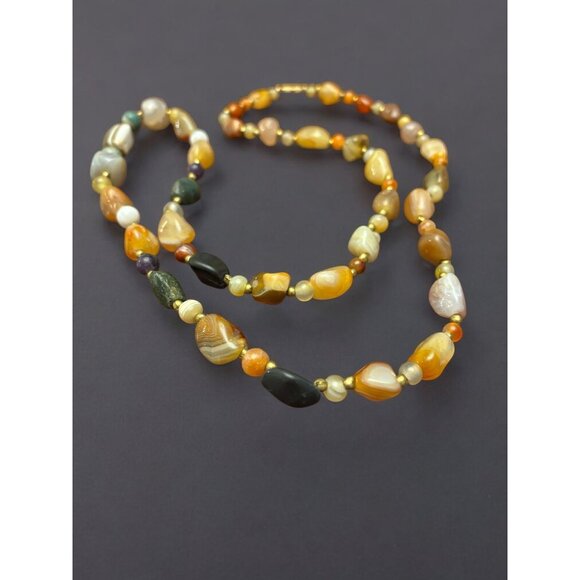 Beggars Beads Necklace Earth-Tone Polished Natural Stone Beaded 18 inch Boho - Picture 1 of 7
